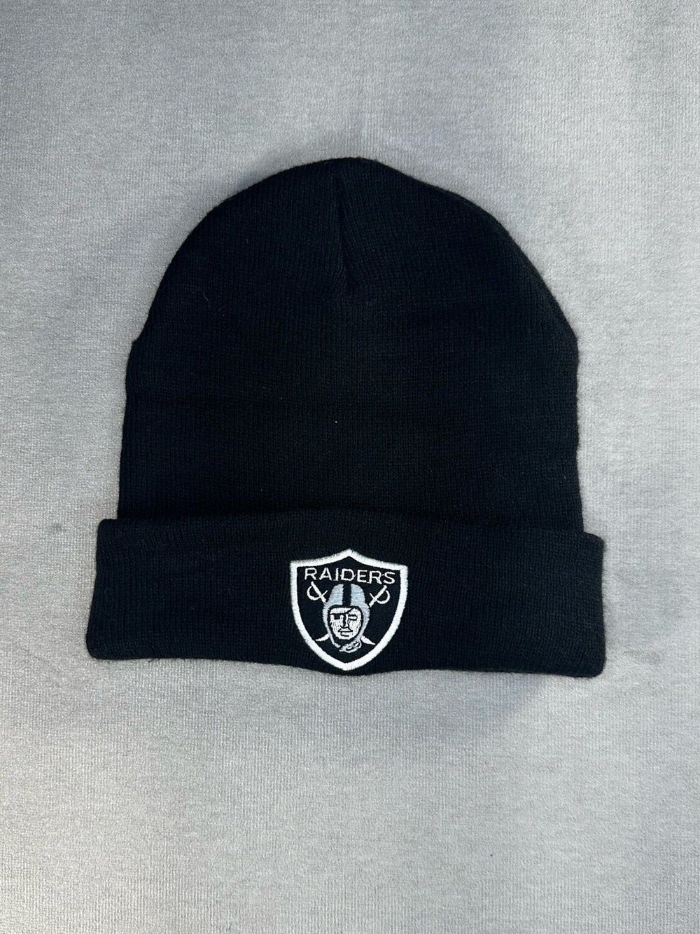 NFL Raiders Black Cuffed Knit Beanie with Embroidered Logo